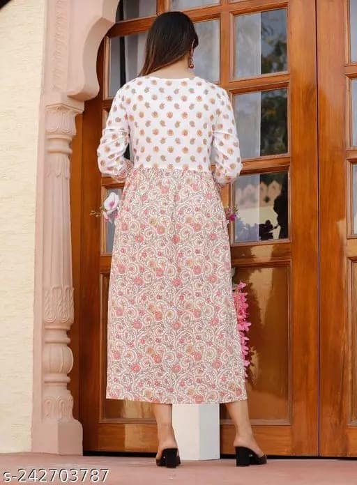 Womens Rayon Designer Floral Printed Long Gown with a very light and Stunning Gota work view 4