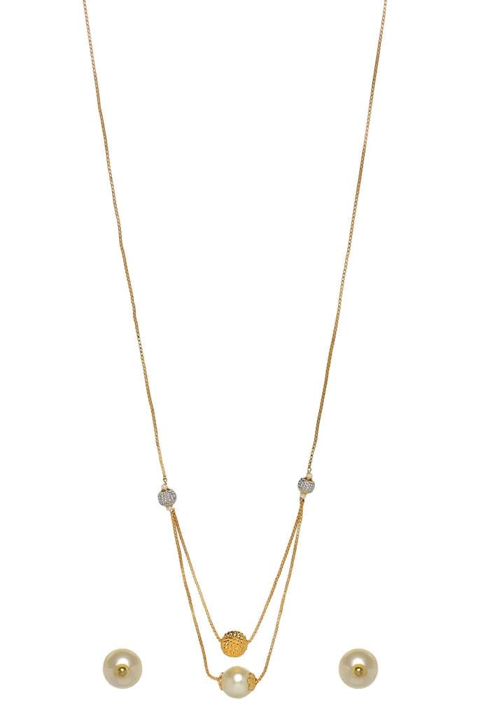 Aarohi13 DOUBLE CHAIN PEARL NECKLACE WITH EARRING FOR WOMAN view 2