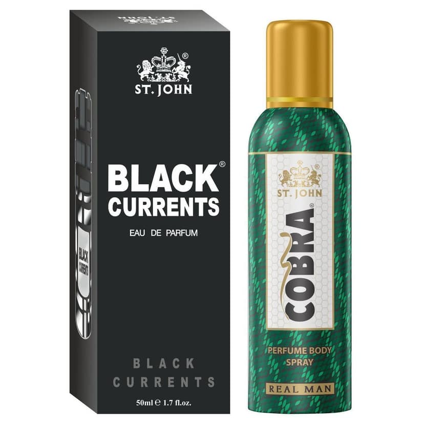 ST-JOHN Cobra Deodrant No Gas Real Man 100ml & Black Current 50ml Perfume Combo Pack Perfume Body Spray - For Men & Women (150 ml, Pack of 2)
