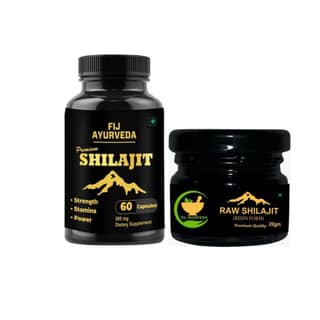 FIJ AYURVEDA Raw Shilajit/Shilajeet Resin 20Gm | Shudh Shilajit | with Premium Shilajit Capsule � 60 Capsules (Combo Pack)