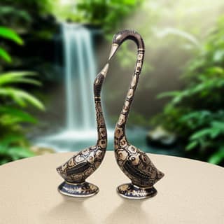 Brass Decorative Showpiece Duck Pair Statue For Home Decor, Height : 12.5 Inch (ANMAS214 C)