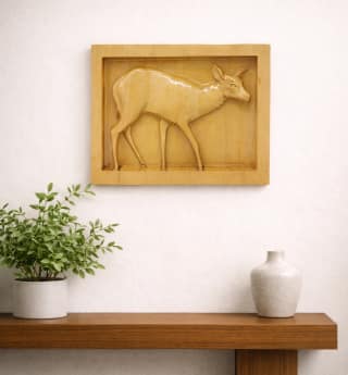 Hand-Carved Wooden Deer Frame Wall Hanging ( small size )