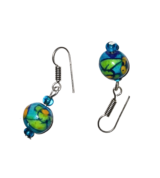 Blue Pottery Beads Earrings-(ER-06) view 2