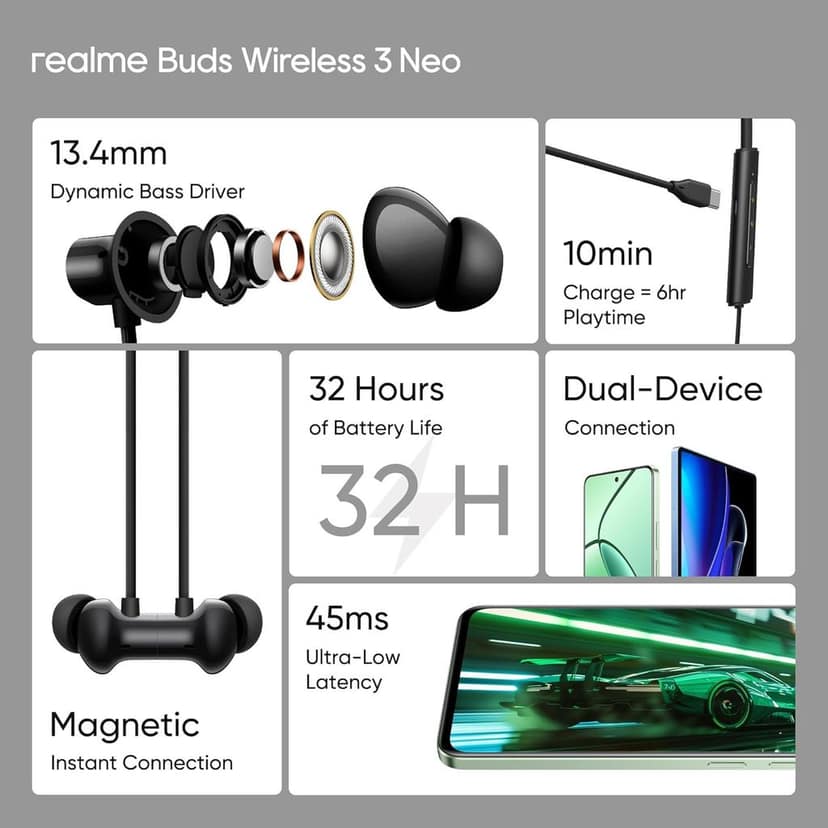 realme Buds Wireless 3 Neo in Ear Bluetooth Neckband with 13.4 Mm Dynamic Bass Boost Driver,Upto 32 Hours Playback,Fast Charge,Ai Enc,45Ms Low Latency,Ip55 Dust&Water Resistannt&Bluetooth V 5.4 Black view 8