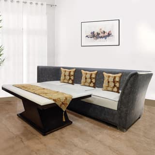 Velvet Table Runner (12inch x 59 inch) with Set of 3 Sofa Cushion Covers (24inch x24 inch), Decorative Table Runners for Home Dining, Tea, Foyer Tables, Dresser Scarves, Daily Use, Machine Washable