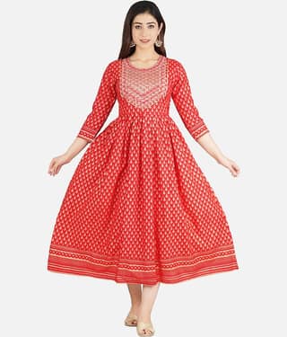 Jaipuri Collection - Red Rayon Women's Flared Kurti ( Pack of 1 )