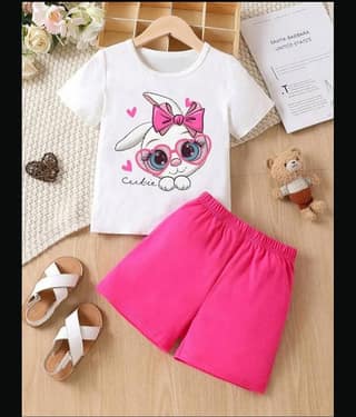 CUTEVIBE Pack of 1 Baby Girls Cotton Blend T-Shirt & Shorts ( White & Pink )