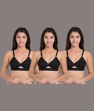 Desiprime - Black Cotton Non Padded Women's Everyday Bra ( Pack of 3 )