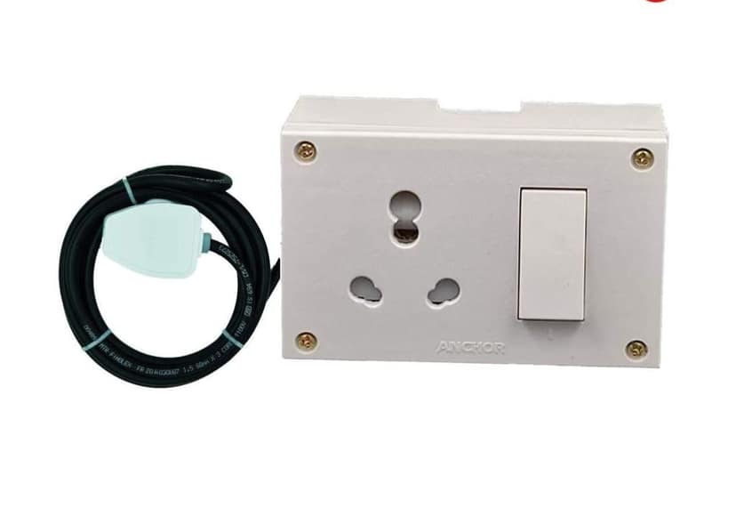 INDRICO? 20A Power Extension Board with 2 Meter Heavy Duty Wire for Microwave, Induction Cooker, Fridge, Washing Machine, 1 Ton A.C, Anchor Switch & Socket & Plug (White)