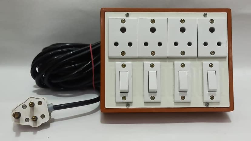6A 4 Sockets (3 Pin Socket) & 4 Switch (Square) Extension Box with 6A Plug & 20m Wire view 4