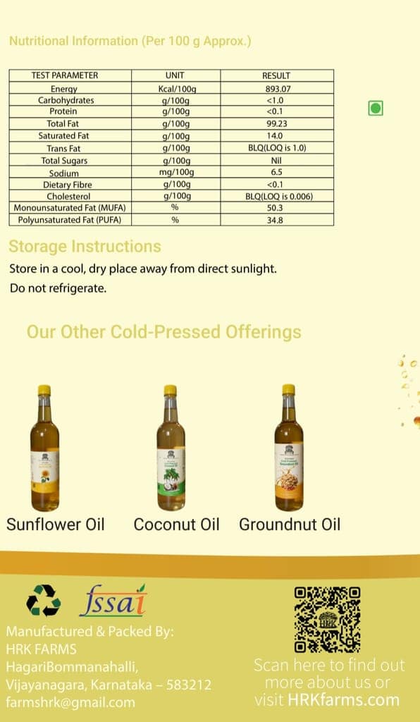 Wood Pressed Sesame Oil (Cold Pressed | Chemical-Free | HRK Farms) view 3