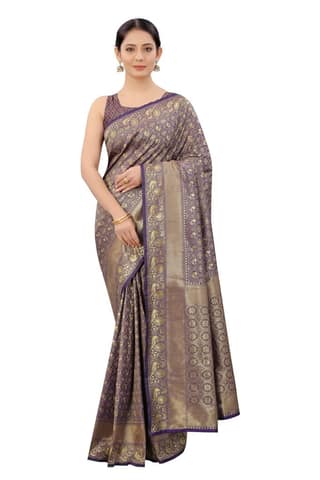 Women's Banarasi Zari Woven Design Saree With Unstiched Blouse Piece