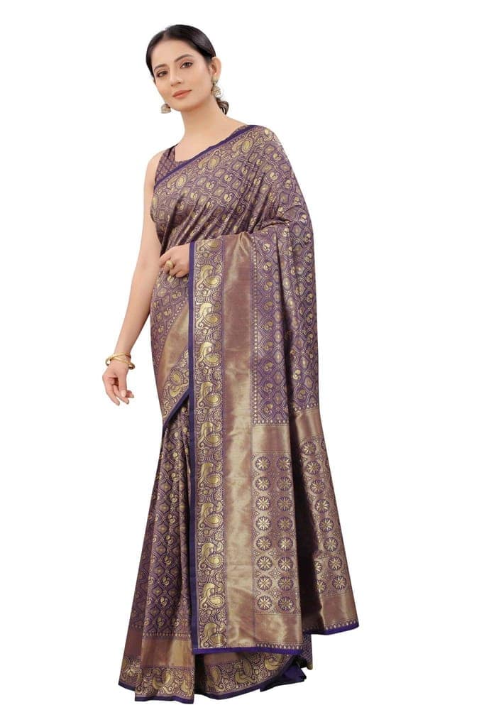 Women's Banarasi Zari Woven Design Saree With Unstiched Blouse Piece view 3