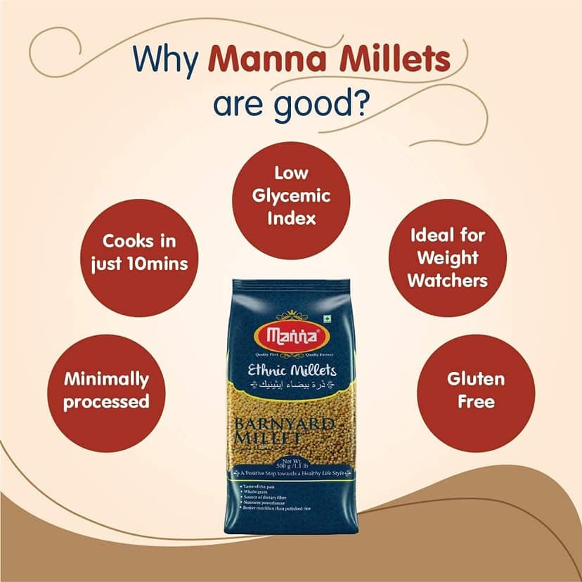 Manna Millets 2.5Kg - Natural Grains Combo Pack of 5 | Unpolished Millets | Siridhanya | Foxtail 500g, Kodo 500g, Proso 500g, Little 500g, Barnyard 500g | Native Low GI Millet Rice | Nutrient Powerhouse, High Protein & 100% more Fibre than Rice view 3