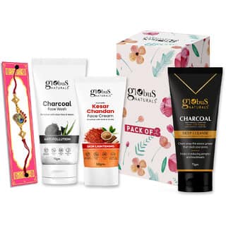 (Combo of 3) Globus Naturals Rakhi Special Combo- Charcoal Face Wash 75Gm, Charcoal Peel Off Mask 75Gm, Kesar Chandan Face Cream 50Gm