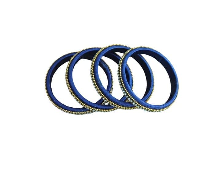 Dark Blue Silk Thread Bangles with Gold Beads view 4