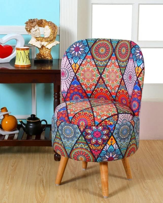 ShadowKart Ottoman Pouffes Sitting Mudda Puffy Stool for Living Room Dressing Table Pouf Round Footstool for Home Decor, Printed,18x18x32 Inch