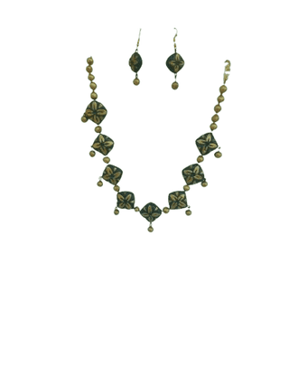Terracotta Black & Gold Floral Necklace Set