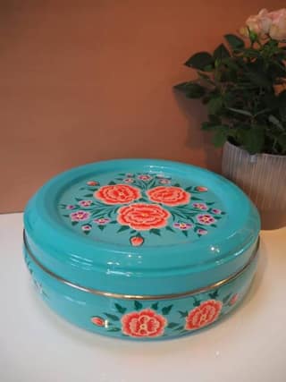 Rajasthani Handpainted Stainless Steel Green Masala Box-5213