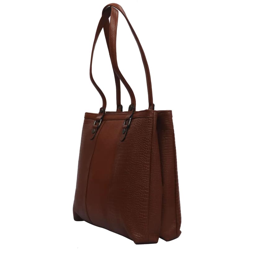 Genuine Leather FHS Royal Stylesh Tode bag for Women & Girls - Tan / Black/ Maroon view 3