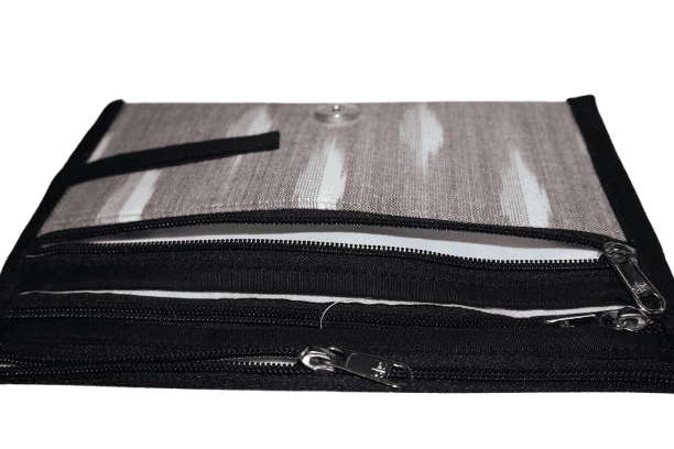 Mauve Ikat Pattern Foldable Travel Wallet Organizer with Multiple Zippers view 2