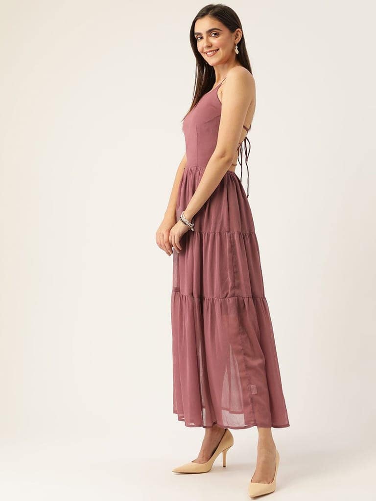 Dusty Pink Halter Neck Semi Sheer Maxi Dress view 3