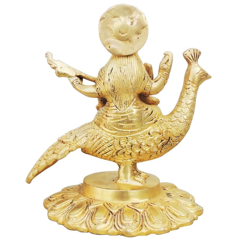 Brass Saraswati on Peacock - Handcrafted Spiritual Idol, Height : 6.6 Inch (BSMAS931 B) view 3