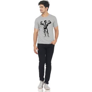 Other Mens Grey Printed Cotton Blend Round Neck T-Shirt