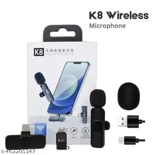 K8 Wireless Lavalier Microphone for Mobile Phone, Clip-On Mini Microphone with Receiver
