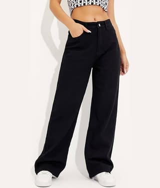 AngelFab Women's Wide Leg High-Rise Jeans ( Light Blue )