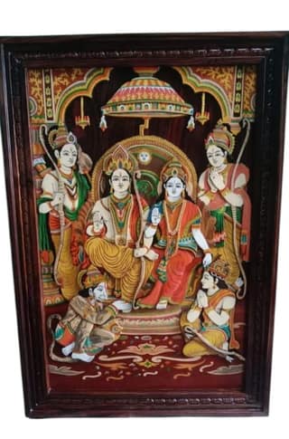 Lord Rama Darbar Wooden Wall Hanging Sculpture | Hindu God | Home Decor | 12" x 18"