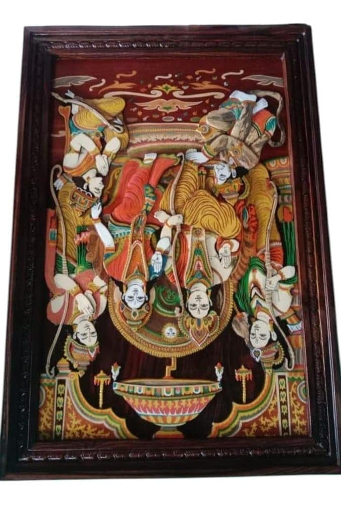 Lord Rama Darbar Wooden Wall Hanging Sculpture | Hindu God | Home Decor | 12" x 18" view 2