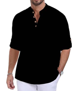 TrendiVastra Black Cotton Blend Men's Shirt Style Kurta ( Pack of 1 )