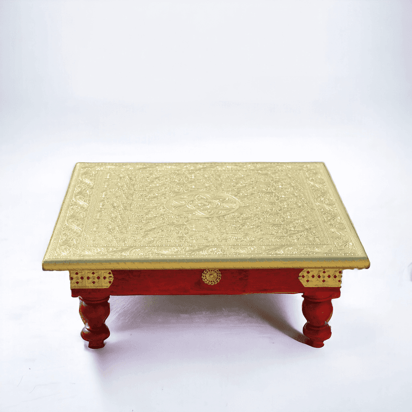Wooden Chowki Floral Painting Decorative Bajot for Sitting Pooja Temple Set 1 view 2