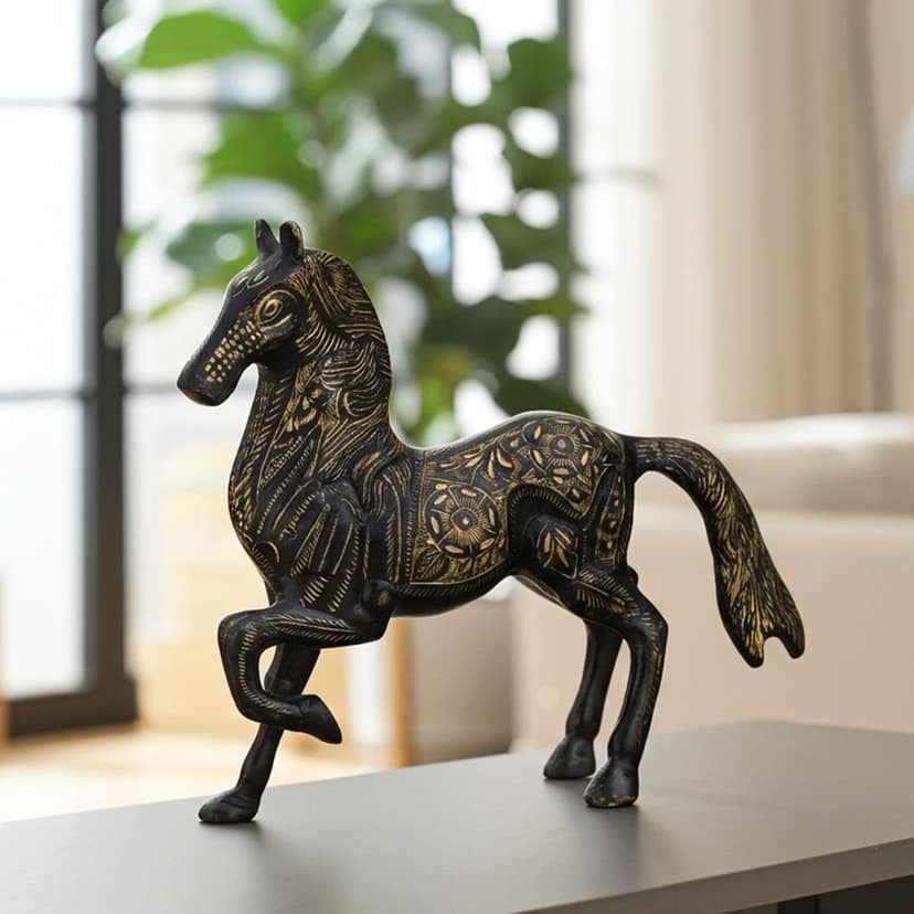 Running Brass Horse Statue ? Vastu Lucky Horse Showpiece For Prosperity, Height : 8.5 Inch (ANMAS063 A)