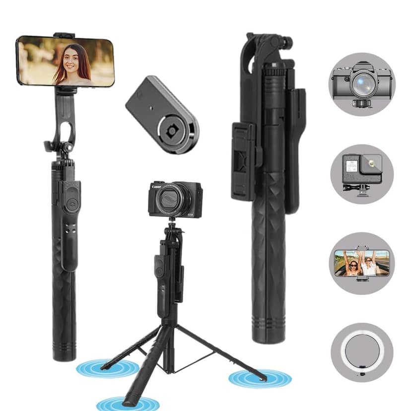 SOOPII 69 inch Long Selfie Stick with 360° Rotating Tripod Stand, Aluminum Multifunctional Bluetooth Tripod Stand for Smartphone, GoPro, Action Cameras - Black