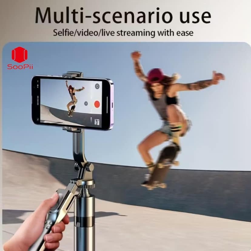 SOOPII 69 inch Long Selfie Stick with 360° Rotating Tripod Stand, Aluminum Multifunctional Bluetooth Tripod Stand for Smartphone, GoPro, Action Cameras - Black view 2