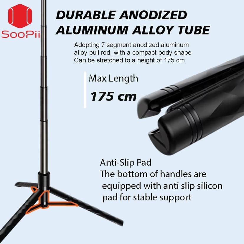 SOOPII 69 inch Long Selfie Stick with 360° Rotating Tripod Stand, Aluminum Multifunctional Bluetooth Tripod Stand for Smartphone, GoPro, Action Cameras - Black view 3
