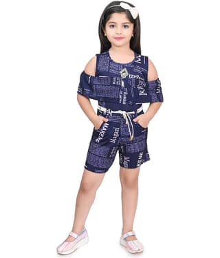 JCT DRESSES Girls Crepe Playsuit ( Pack of 1 , Navy Blue )