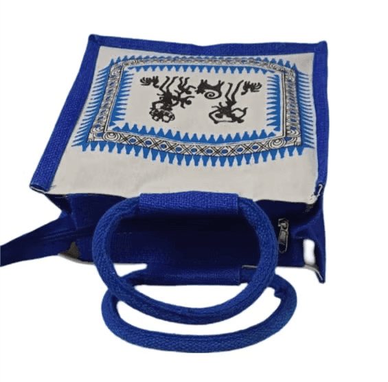 Print Jute Bag (Blue) view 2