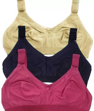 EASTERN CLUB Pack of 3 Cotton Non Padded Everyday Bra For Women ( Black,Pink,Tan )