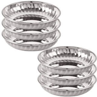 SHINI LIFESTYLE Steel Bowl Set, Bowl Set, Icecream Vati Katori Halwa Plate for Serving Dish Dinner-13 cm (Pack of 6)