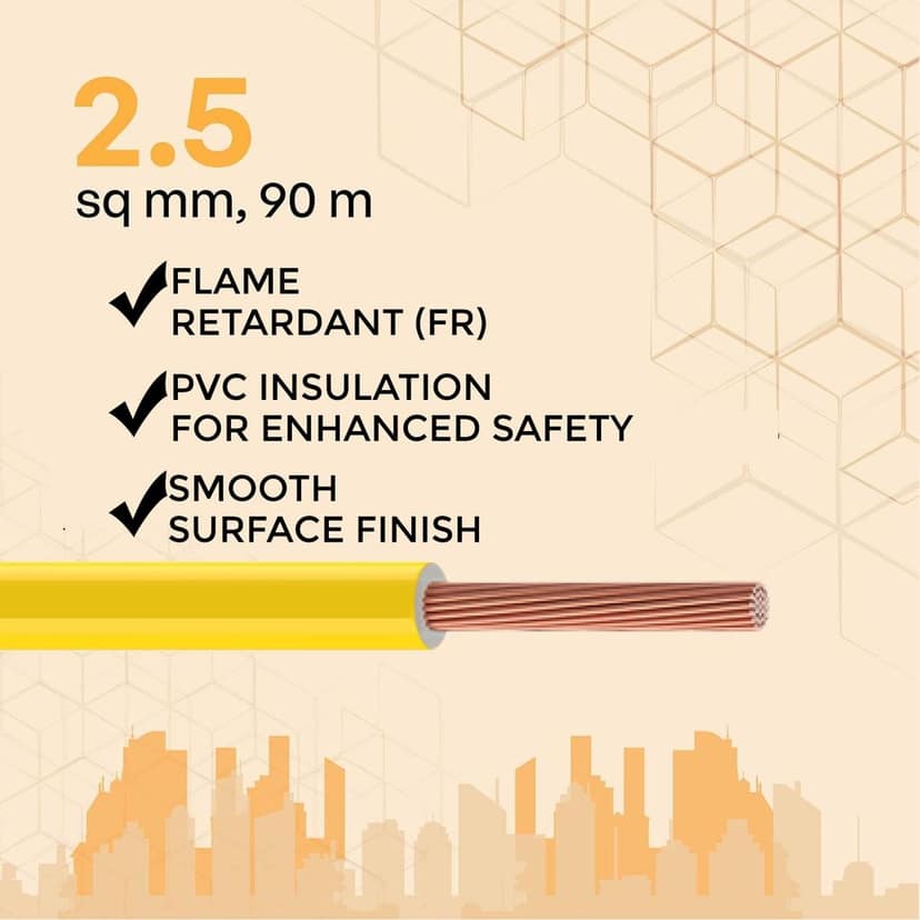 VRINDACab Yellow 2.5MM 90 MTR Wire | FR PVC Insulated Multi Strand CCA Copper Electrical Cable | Flame Retardant House Wiring Wire for Domestic & Industrial Use view 3