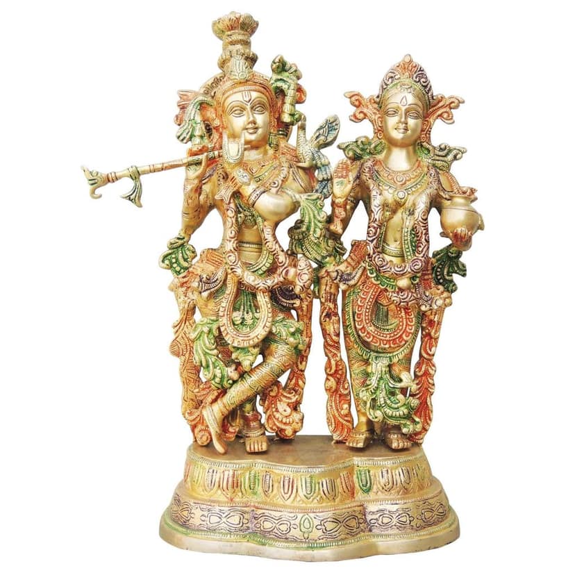 Brass Radha Krishna Same Base Idol - Traditional Brass Statue, Height : 16.8 Inch (BSMAS939 A) view 2