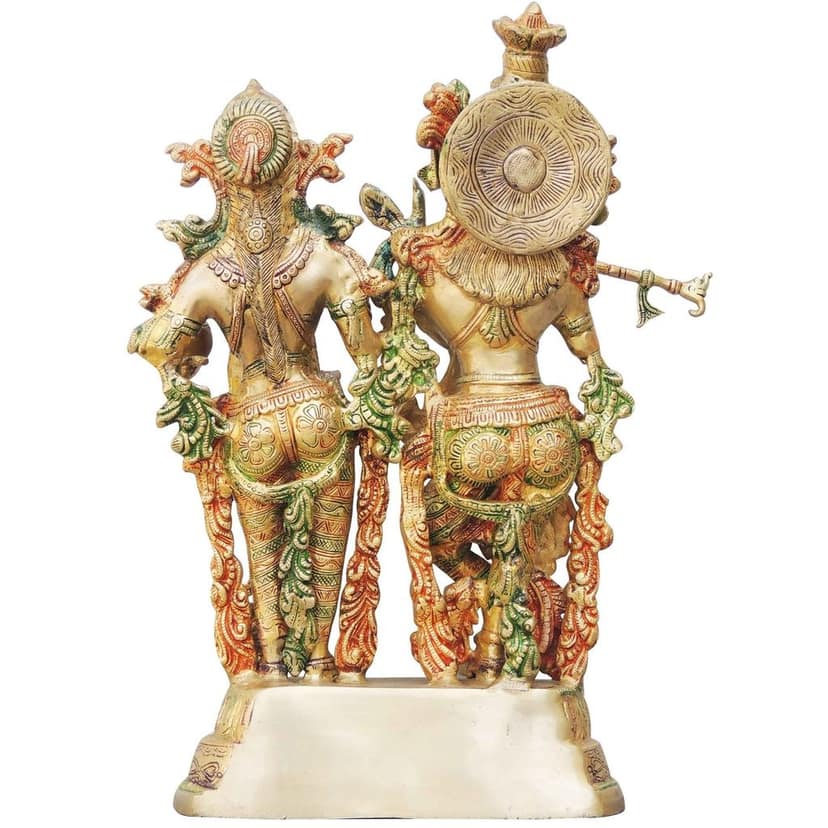Brass Radha Krishna Same Base Idol - Traditional Brass Statue, Height : 16.8 Inch (BSMAS939 A) view 3