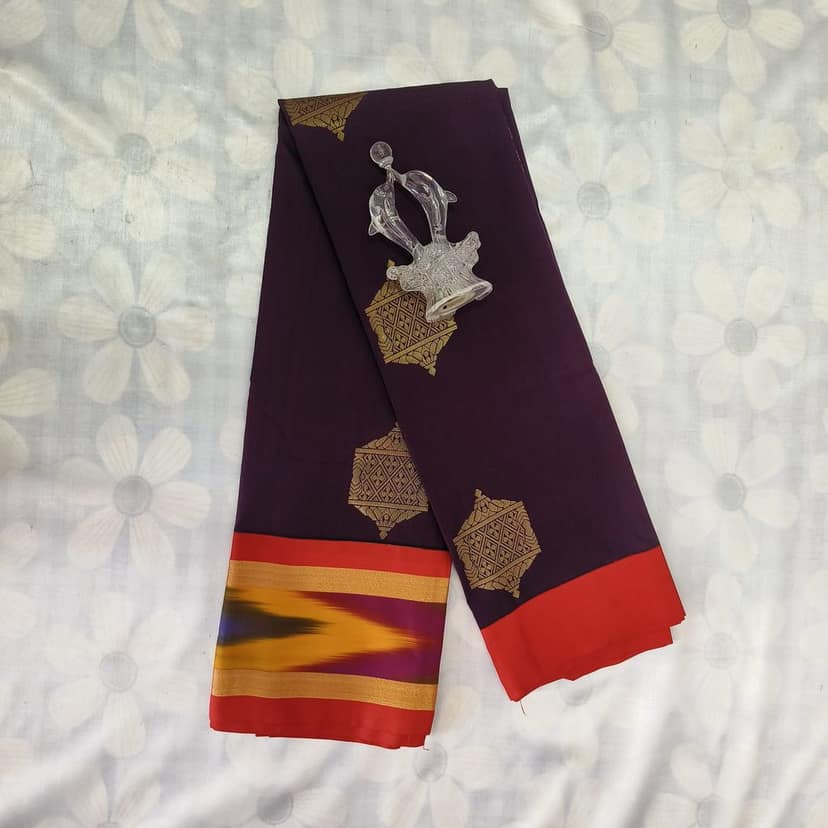 Soft Silk Saree with Blouse - Dark Purple view 3