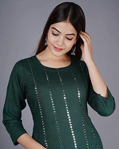 Buy & Try Women's Rayon Kurti with Sharara Set. Aari Work Kurta Sarara for Eid Festival Occasion. view 8
