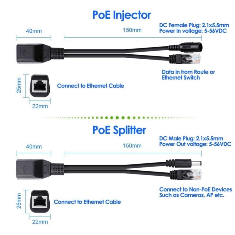 Passive PoE Cable - Power Over Ethernet Injector / Splitter Kit RJ45 DC Power view 5