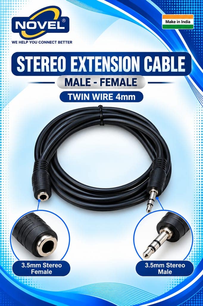 NOVEL STEREO EXTENSION CABLE MALE - FEMALE TWIN WIRE 4mm 1.5 METER view 2