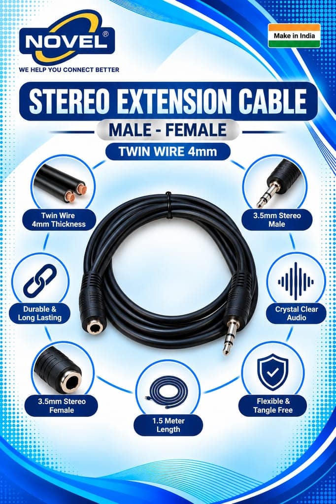 NOVEL STEREO EXTENSION CABLE MALE - FEMALE TWIN WIRE 4mm 1.5 METER view 4